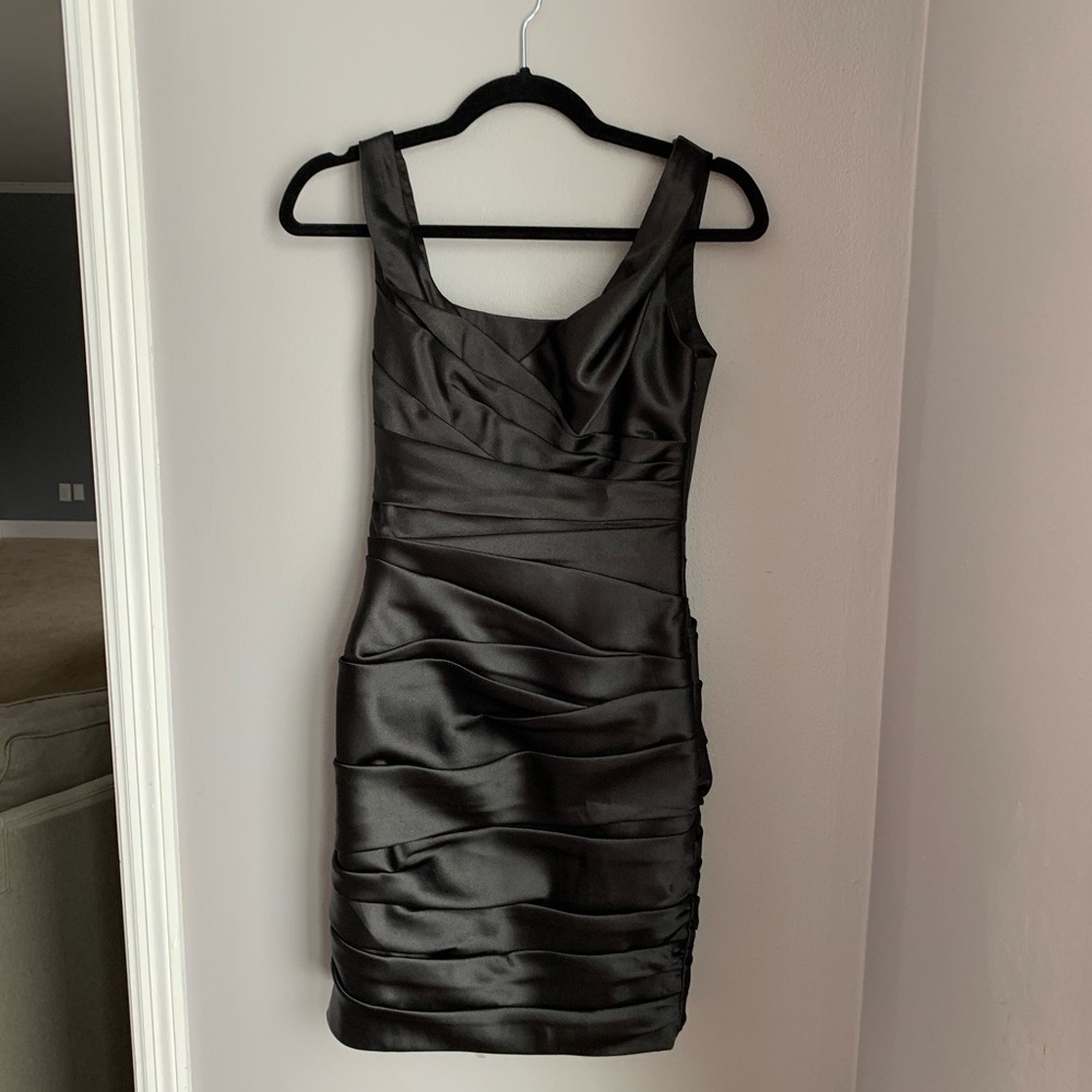 NWT WHBM Ruche front, back drape black dress